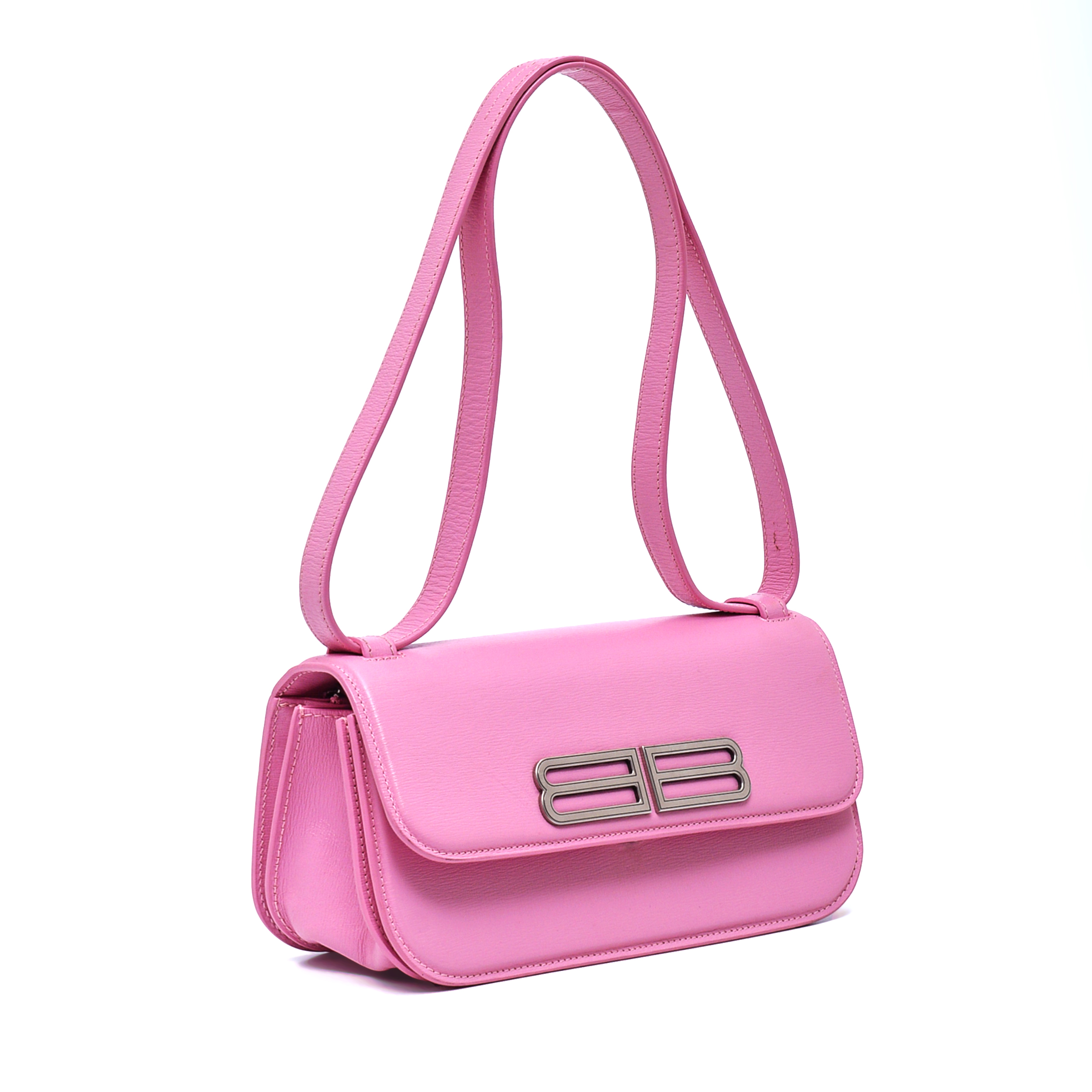 Balenciaga- Pink Gossip BB Plaque Leather Shoulder Bag